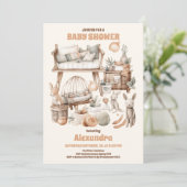 ジェンダーニュートラル ヴィンテージ おもちゃ ベビーシャワー 招待状 (スタンド正面)