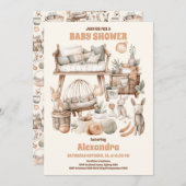 ジェンダーニュートラル ヴィンテージ おもちゃ ベビーシャワー 招待状 (正面/裏面)