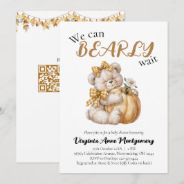 ジェンダーニュートラル QRコード ベビーシャワー Can Bearly Wait 招待状