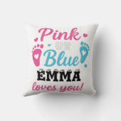 ジェンダーパーソナライズされたリビールピンクまたはブルーのベビーシューウェ クッション (裏面)