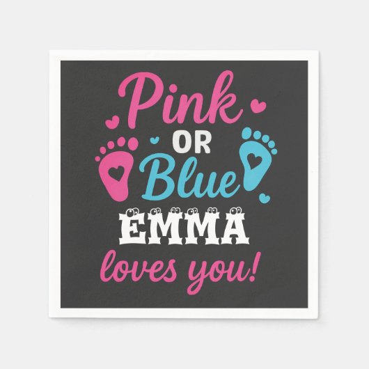 ジェンダーパーソナライズされたリビールピンクまたはブルーのベビーシューウェ スタンダードカクテルナプキン (正面)