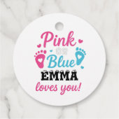 ジェンダーパーソナライズされたリビールピンクまたはブルーのベビーシューウェ フェイバータグ (裏面)