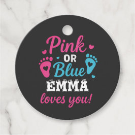 ジェンダーパーソナライズされたリビールピンクまたはブルーのベビーシューウェ フェイバータグ