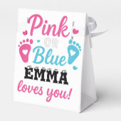 ジェンダーパーソナライズされたリビールピンクまたはブルーのベビーシューウェ フェイバーボックス (裏面サイド)