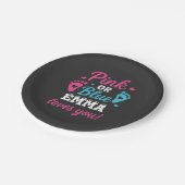 ジェンダーパーソナライズされたリビールピンクまたはブルーのベビーシューウェ ペーパープレート (アングル)