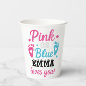 ジェンダーパーソナライズされたリビールピンクまたはブルーのベビーシューウェ 紙コップ (裏面)