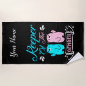 ジェンダーピンクとブルーのテディベアのキーパー ビーチタオル (正面)