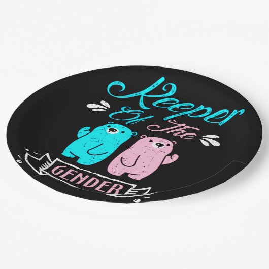 ジェンダーピンクとブルーのテディベアのキーパー ペーパープレート (アングル)