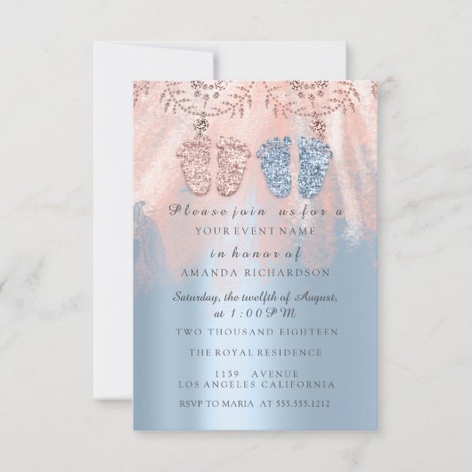 ジェンダーリバイバル足シルバーガールボーイ王室のツインズ1 招待状 (正面)