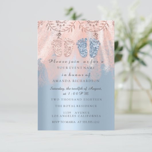 ジェンダーリバイバル足シルバーガールボーイ王室のツインズ 招待状 (スタンド正面)