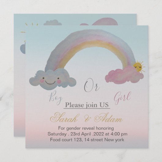 ジェンダーリビールとベビーシャワー招待状 招待状 (正面/裏面)