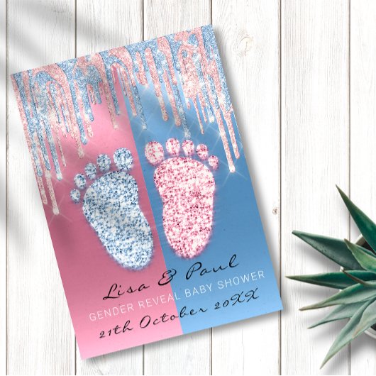 ジェンダーリビールグリッタードリップピンクブルー男の赤ちゃんガール 招待状