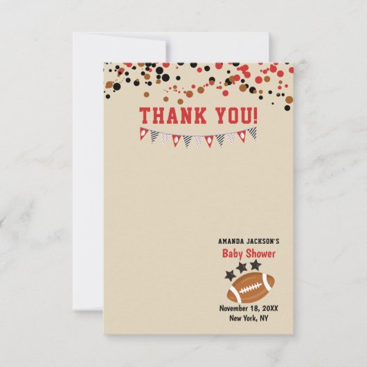 ジェンダーリビールサッカーテーマ男の赤ちゃんシャワー サンキューカード (正面)