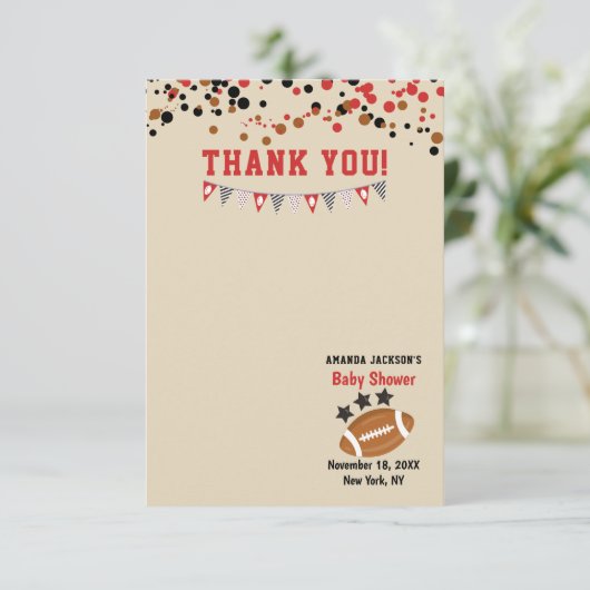 ジェンダーリビールサッカーテーマ男の赤ちゃんシャワー サンキューカード (スタンド正面)