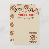 ジェンダーリビールサッカーテーマ男の赤ちゃんシャワー サンキューカード (正面/裏面)