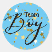 ジェンダーリビールチーム男の子の赤ちゃんシャワーステッカー ラウンドシール (正面)