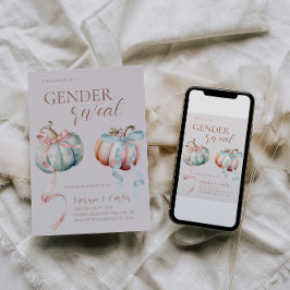 ジェンダーリビールパステルパンプキンズアンドボウズ招待状 招待状