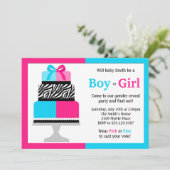 ジェンダーリビールパーティの招待状ピンクブルーケーキ 招待状 (スタンド正面)