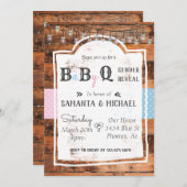 ジェンダーリビールパーティー BBQ ラスティック ウッド カントリー 招待状 (正面/裏面)