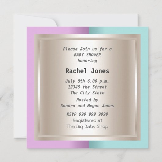 ジェンダーリビールピンクブルークリームベビーシャワーパーティー 招待状 (正面)