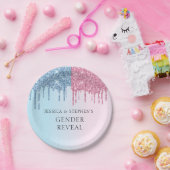 ジェンダーリビールピンクブルーグリッタールックドリップ ペーパープレート (パーティー)