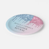 ジェンダーリビールピンクブルーグリッタールックドリップ ペーパープレート (アングル)