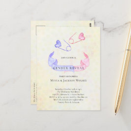 ジェンダーリビールピンクブルーピンベビーシャワー招待状 ポストカード