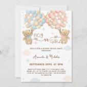 ジェンダーリビールベアーパステルピンク&ブルーボーイガール 招待状 (正面)