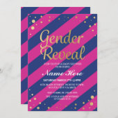 ジェンダーリビールベビーシャワーピンクブルー金ゴールド招待状 招待状 (正面/裏面)