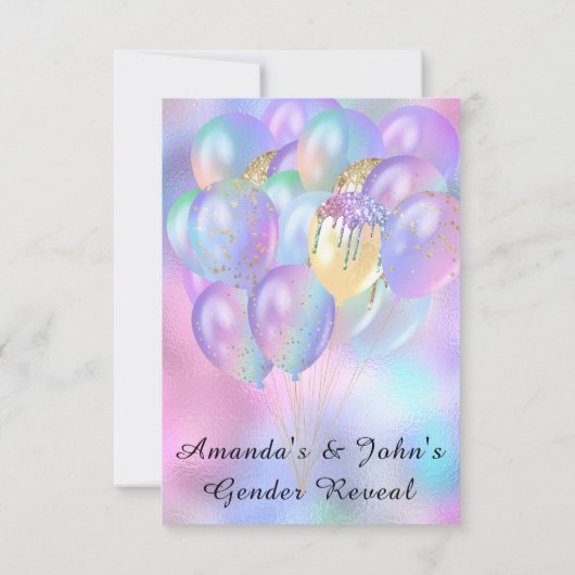 ジェンダーリビールベビーシャワー女の子ボーイピンクブルーバロ 招待状 (裏面)