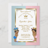 ジェンダーリビールベビーシャワー、青、ピンク、金ゴールド2 招待状 (正面)