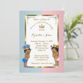 ジェンダーリビールベビーシャワー、青、ピンク、金ゴールド2 招待状 (スタンド正面)