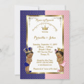 ジェンダーリビールベビーシャワー、青、ピンク、金ゴールド 招待状 (正面)