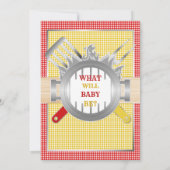 ジェンダーリビールベビーQ BBQレッドイエロージンガム 招待状 (裏面)