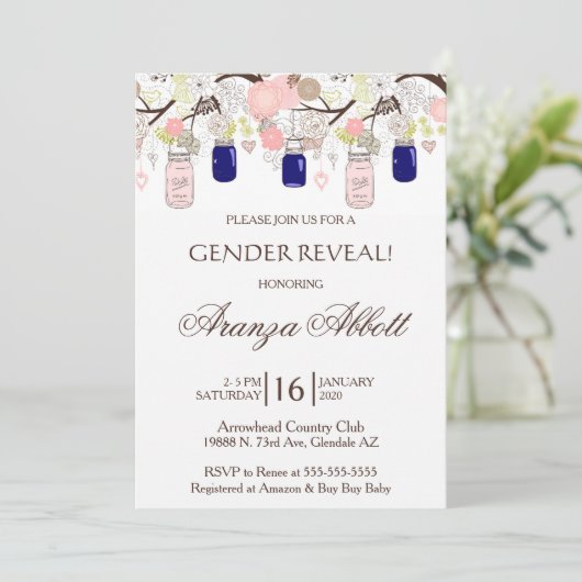 ジェンダーリビールメイソンジャースベイビーシャワー招待状 招待状 (スタンド正面)