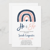 ジェンダーリビールレインボーブルーとピンクのシャワー 招待状 (正面/裏面)