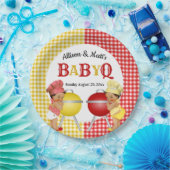 ジェンダーリビールレッドイエロージンガムベビーQ BBQ ペーパープレート (パーティー)