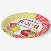 ジェンダーリビールレッドイエロージンガムベビーQ BBQ ペーパープレート (アングル)
