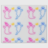 ジェンダーリビール少女ピンクブルーグレーかわいい幽霊 ラッピングペーパー (フラット)