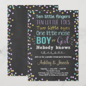 ジェンダーリビール招待の男の子または女の子パープルティール（緑がかった色） 招待状 (正面/裏面)