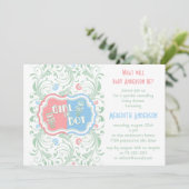 ジェンダーリビール招待状ピンクブルーフローラベビー 招待状 (スタンド正面)