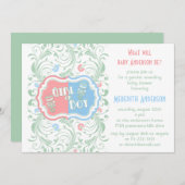 ジェンダーリビール招待状ピンクブルーフローラベビー 招待状 (正面/裏面)