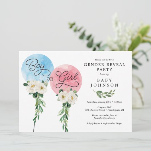 ジェンダーリビール招待状ベビーシャワーピンクまたは青 招待状 (スタンド正面)