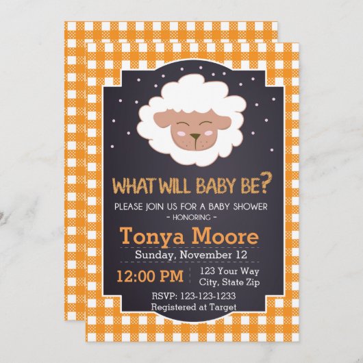 ジェンダーリビール羊の赤ちゃんシャワー招待状 招待状 (正面/裏面)