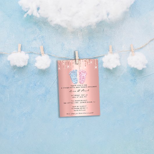 ジェンダーリビール足グリッターピンクブルードリップボーイガール 招待状