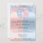 ジェンダーリビール足グリッターピンクブルーベビーツインズ 招待状 (正面)