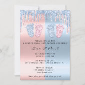 ジェンダーリビール足パステルピンクブルーベビーツインズ 招待状 (正面)