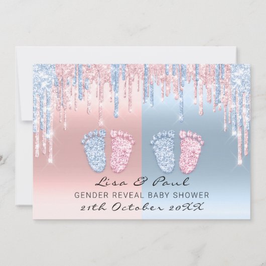 ジェンダーリビール足ピンクブルーベビートゥニンズボーイガール 招待状 (裏面)