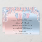 ジェンダーリビール足ピンクブルーベビートゥニンズボーイガール 招待状 (正面/裏面)