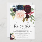 ジェンダーリビール ブッシュ ワインレッド ネイビーブルー 秋 花 招待状 (正面)